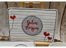 Stickserie ITH - Mug Rug Herzlinien Guten Morgen